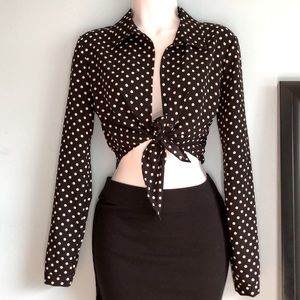 Vintage Polka Dot Tie Front Shirt